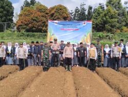 Kapolsek, Danramil, Camat dan Santri Kompak Tanam Jagung Hybrida di Pacet