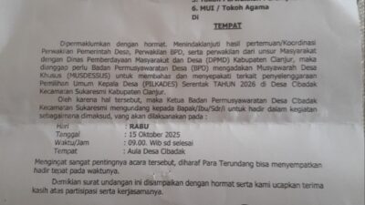 Kepala Desa Cibadak Mundur, BPD Gelar Musdessus Bahas Pilkades 2026