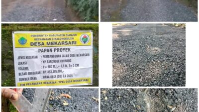 Viral, Warga Pertanyakan Kualitas Aspal Jalan Desa Mekarsari, Baru Hujan Langsung Rusak