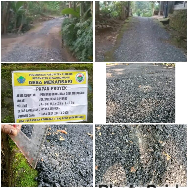 Viral, Warga Pertanyakan Kualitas Aspal Jalan Desa Mekarsari, Baru Hujan Langsung Rusak