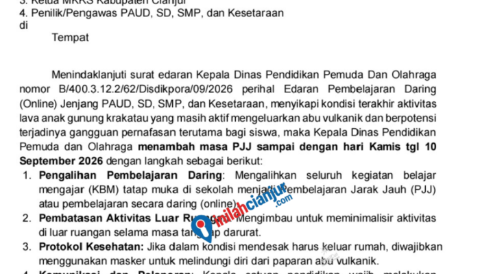Abu Vulkanik Anak Krakatau Masih Mengancam, PJJ Siswa Cianjur Diperpanjang hingga 10 September