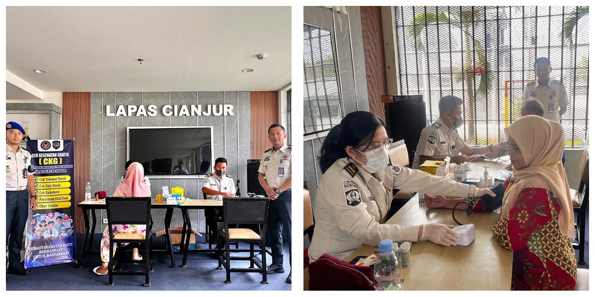 Subseksi Perawatan Lapas Kelas IIB Cianjur melaksanakan pemeriksaan kesehatan dasar, meliputi pengecekan tekanan darah, gula darah, kolesterol,